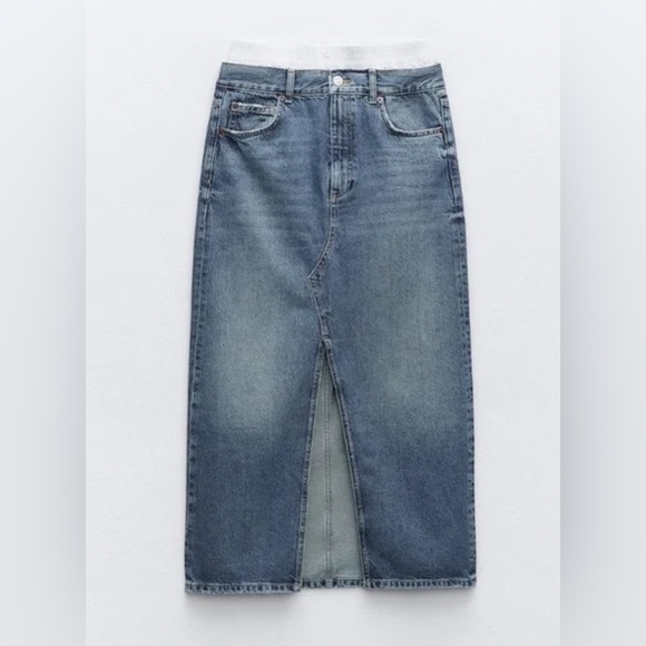 Zara TRF DENIM BOXER SKIRT. Blue. Size XS. New with Tags. - Picture 9 of 10